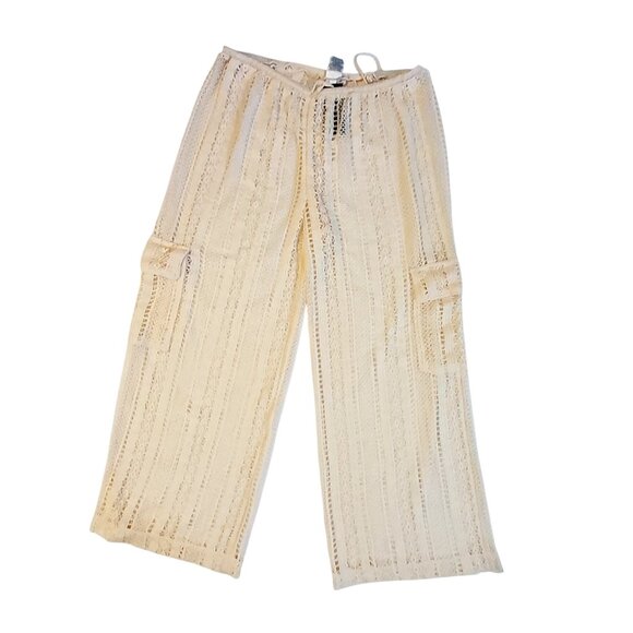 Wild Fable Womens Crochet Knit Beige Wide Leg Pants M Two Side Cargo Pockets - Picture 1 of 10